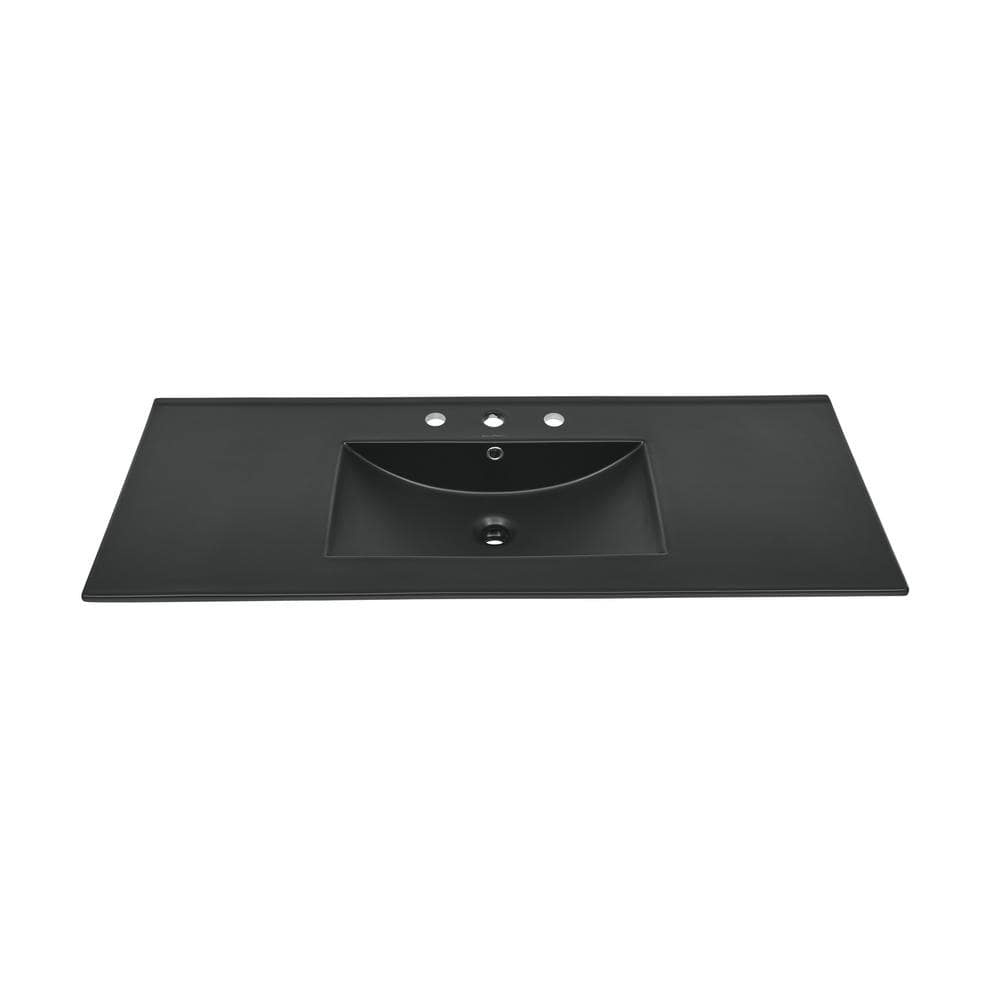 Matte Black Ceramic Vanity Sink Top with Three Faucet Holes