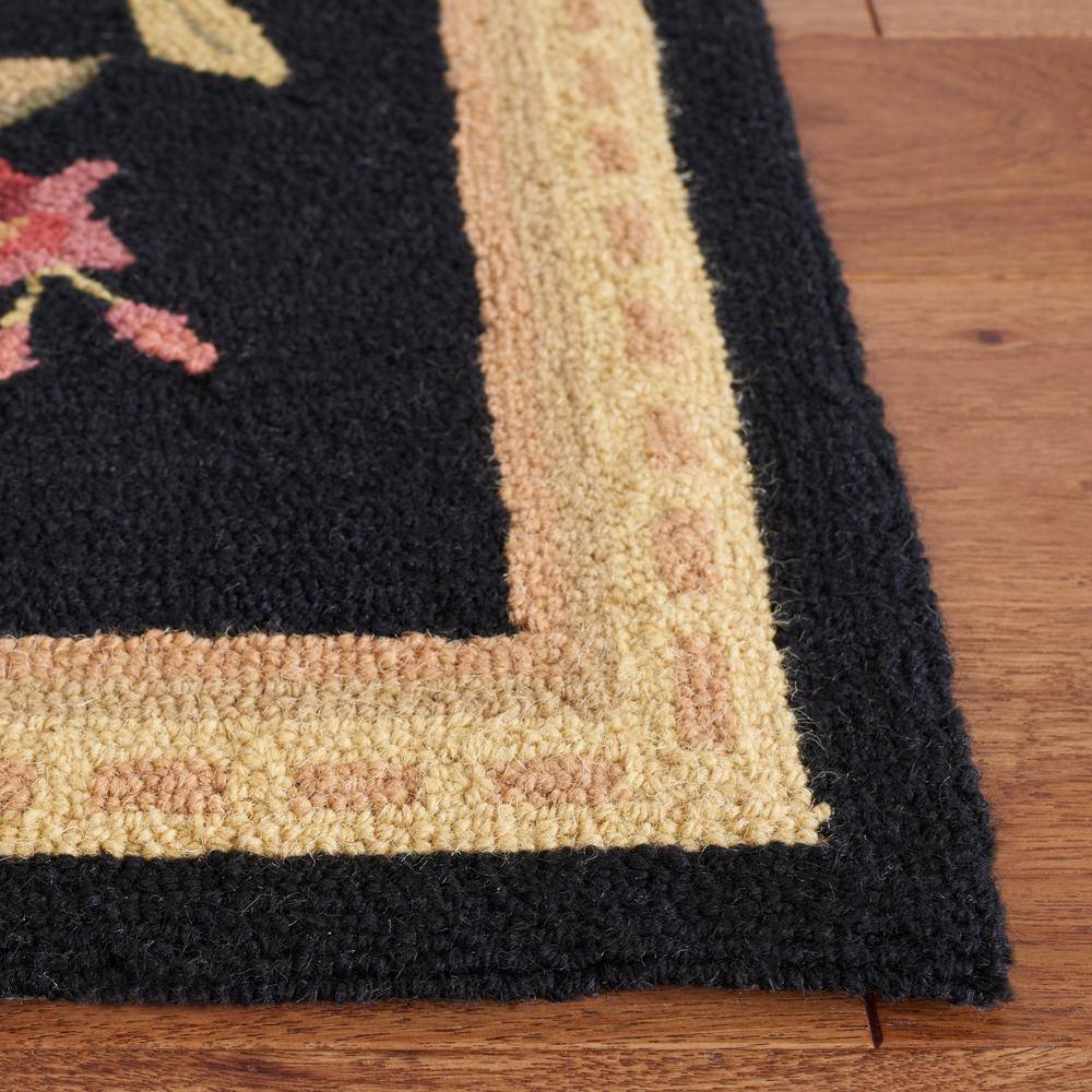 Handmade Black Floral Wool Rectangular Rug
