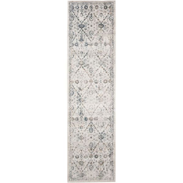 Astra Machine Washable Ivory Blue 2 ft. x 6 ft. Distressed Traditional Runner Area Rug