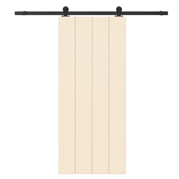 CALHOME 24 in. x 80 in. Beige Painted Composite MDF Paneled Interior Sliding Barn Door with Hardware Kit