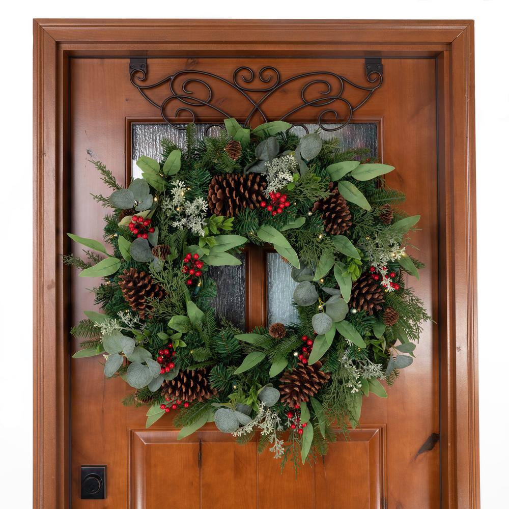 30 Inch Pre-Lit Pine Christmas Wreath with LED Lights