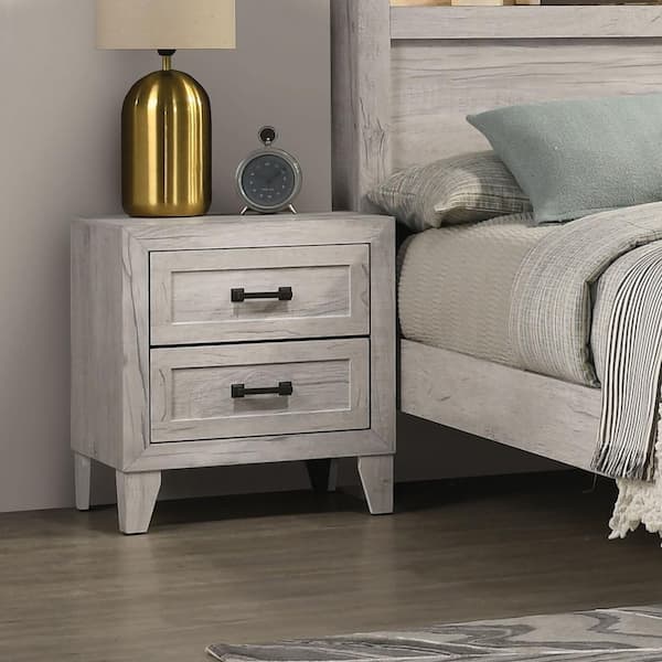 Furniture of America Jasper Washed White 2-Drawer 21.5 in. W Nightstand