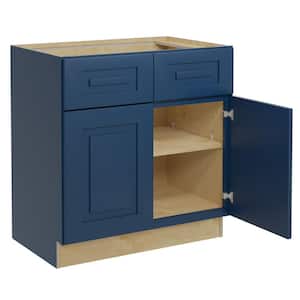 Grayson Mythic Blue Painted Plywood Shaker Assembled Bath Cabinet Soft Close 33 in W x 21 in D x 34.5 in H