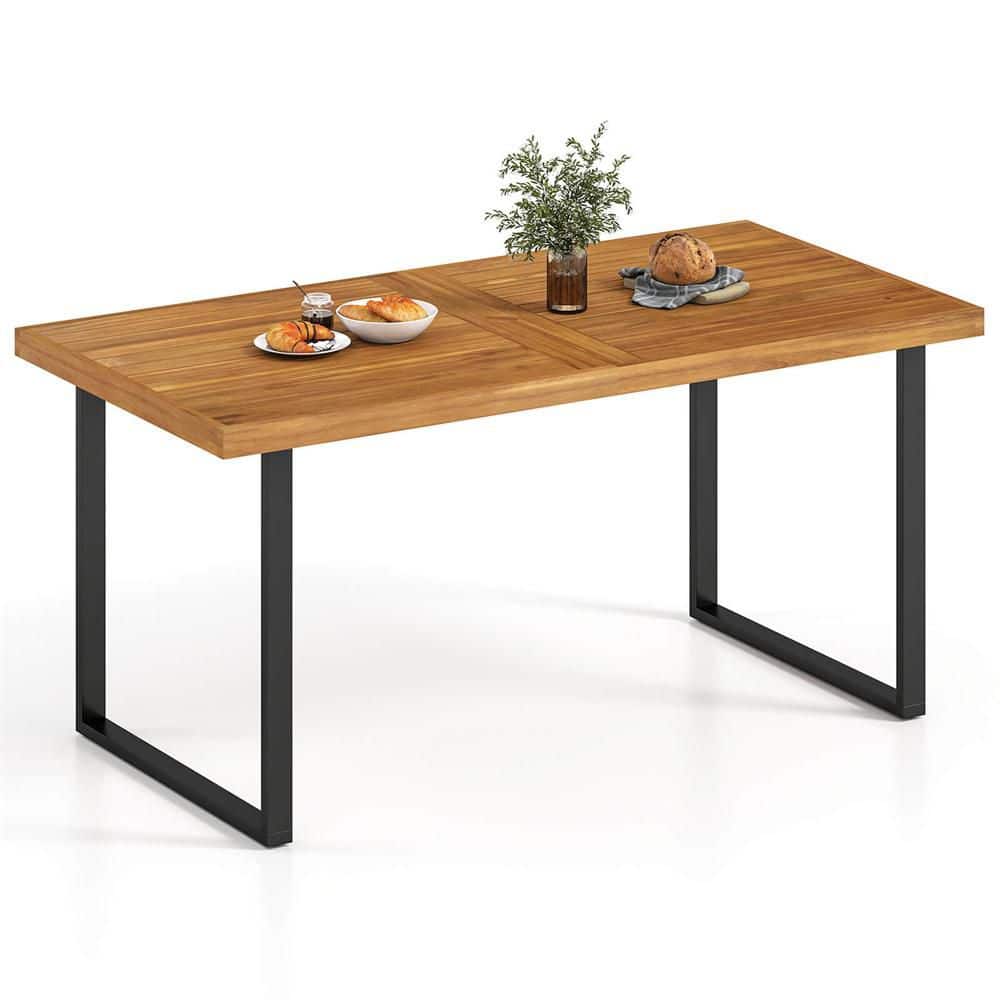 "63"" Natural Acacia Wood Outdoor Dining Table with Heavy-Duty Metal Legs 1.97"" Umbrella Hole" price history on PriceWatchPro