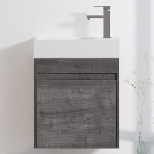 SEM 18 in. W x 10 in. D x 23 in . H Floating Small Bath Vanity in Grey with Concealed Handle and White Ceramic Sink Top