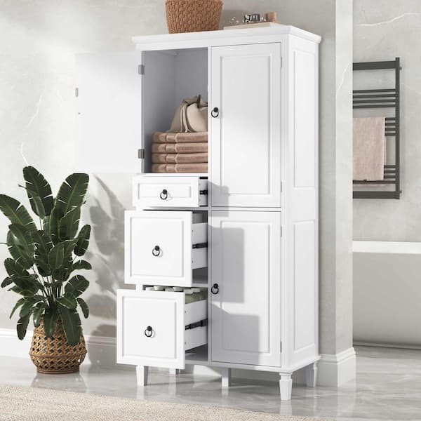 White 61.7 in. H Accent Cabinet,Bathroom Storage Cabinet with Adjustable Shelves, 3-Drawers, and 3-Enclosed Compartments