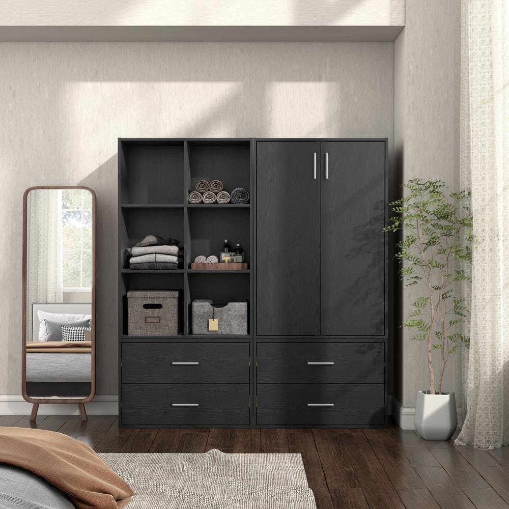 Black 6-Cube Stackable Wood Modular Bookcase