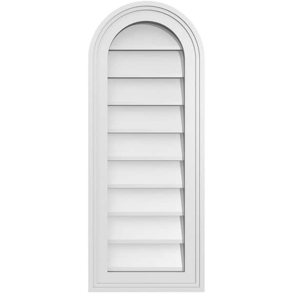 Ekena Millwork 12 in. x 30 in. Round Top Surface Mount PVC Gable Vent: Decorative with Brickmould Frame