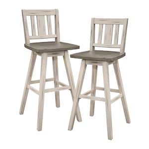 Fenton 28 in. Distressed Gray and White Wood Swivel Pub Height Chair (Slat Back) with Wood Seat (Set of 2)