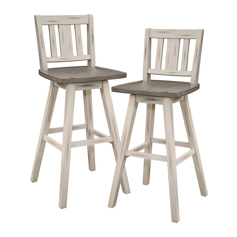 Fenton 28 in. Distressed Gray and White Wood Swivel Pub Height Chair (Slat 