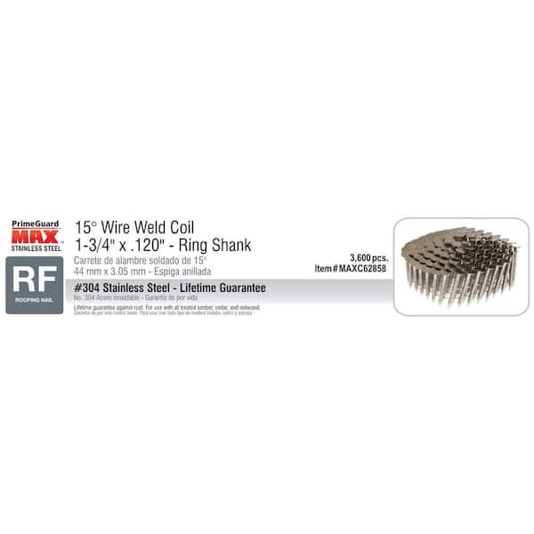 3 x .120 Ring 304 Stainless Wire Coil Nail, JACR10D120SS