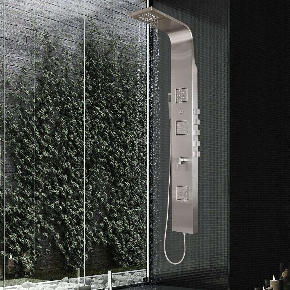 Waimea Brushed Stainless Steel Shower Panel with Rainfall Showerhead