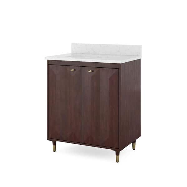 SCOTT LIVING Esterhaus 30 in. W x 20 in. D x 34.5 in. H Bathroom Vanity in Cherry with Quartz Vanity Top in White w/White Basin
