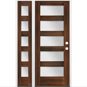 50 in. x 80 in. Modern Douglas Fir 5-Lite Left-Hand/Inswing Frosted Glass Red Mahogany Stain Wood Prehung Front Door