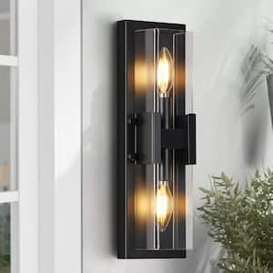 Campbell Classic 2-Light Matte Black Dimmable Wall Sconce with Clear Acrylic Shade