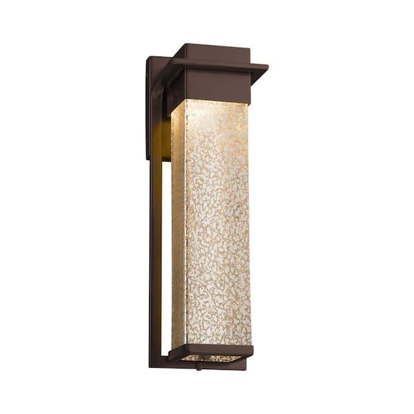 Justice Design Fusion Pacific Dark Bronze LED Outdoor Wall Lantern Sconce with Mercury Glass Shade