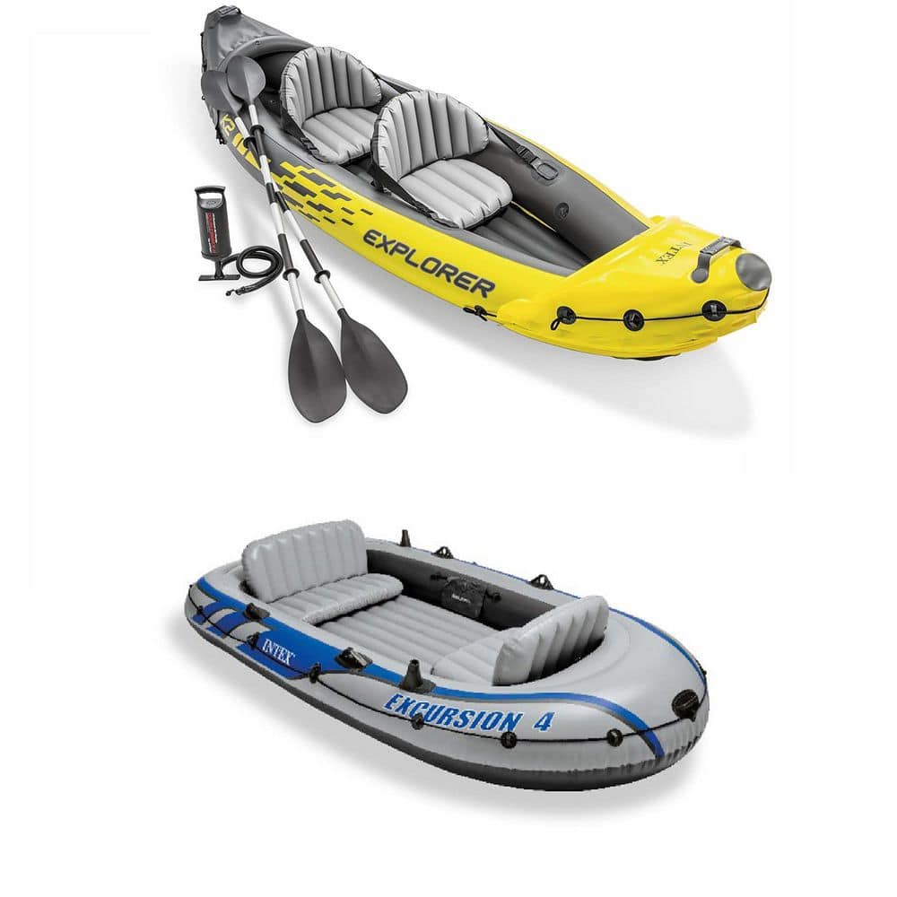 Intex 2-Person Inflatable Kayak w/ Oars & Air Pump & 4 Person Boat with Oars &Pump