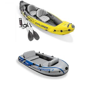 2-Person Inflatable Kayak with Oars and Air Pump and 4-Person Boat with Oars and Pump