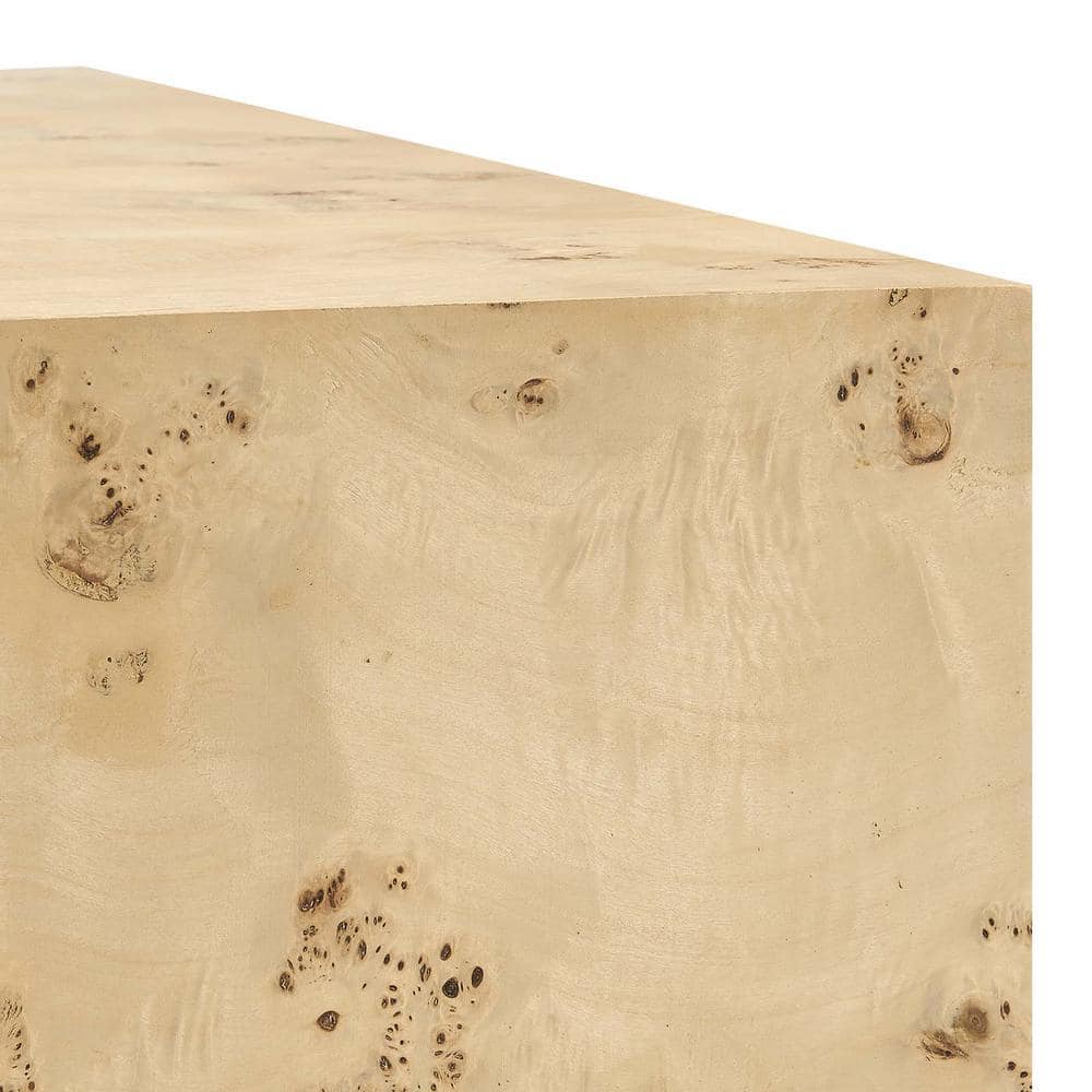 Natural Burl Wood Square Side Table with Adjustable Feet