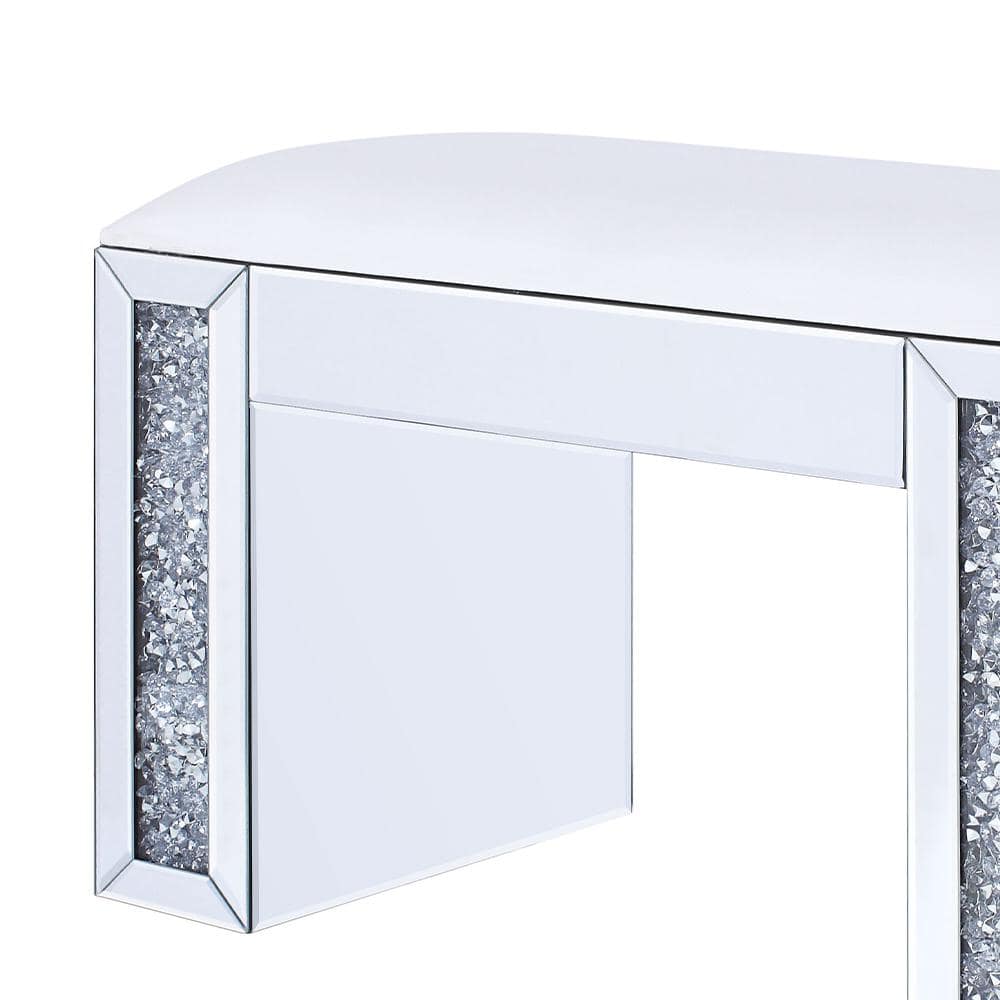 Mirrored Vanity Stool with Faux Diamond Inlay
