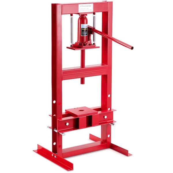 6 Ton Red H-Frame Hydraulic Shop Press Adjustable Floor, Benchtop Design, Safety Relief Valve, Press Plates