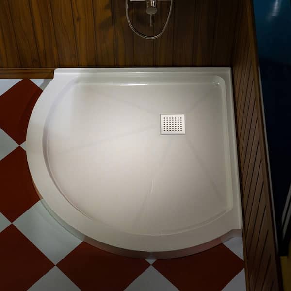 36 in. x 36 in. Round Corner Shower Pan Base in White with Chrome Drain