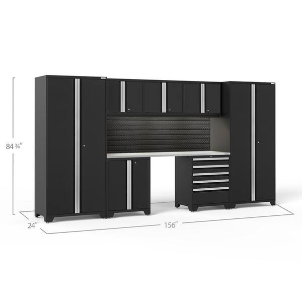 NewAge Products Pro Series 156 in. W x 84.75 in. H x 24 in. D 18-Gauge Steel Garage Cabinet Set in Black (8-Piece)