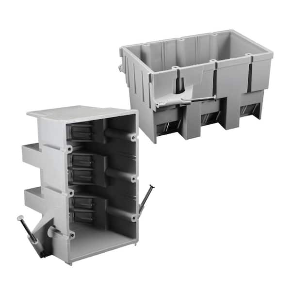 Cantex New Work 3-Gang 53 cu. in. Heavy Wall Nail-on Electrical Outlet Box and Switch Box with Wiring Clamps, Gray