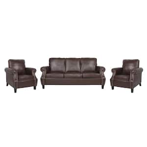 Amedou 3-Piece Faux Leather top Dark Brown Club Chair and Sofa Set