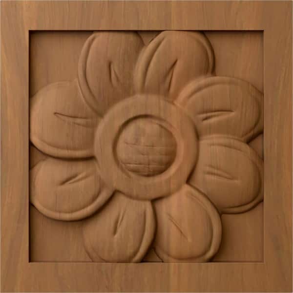 Ekena Millwork 5/8 in. x 3 in. x 3 in. Unfinished Wood Cherry Small Sunflower Rosette