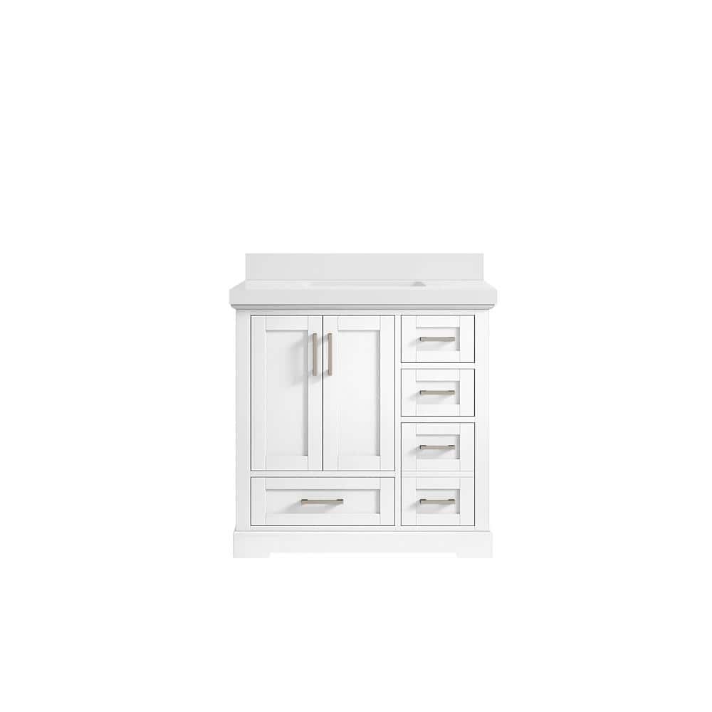 "Boston 36 in. W x 22 in. D x 36 in. H Single Sink Bath Vanity Center in White with 2"" White Quartz Top" price history on PriceWatchPro
