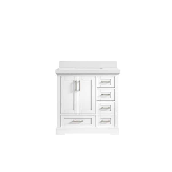 Willow Collections Boston 36 in. W x 22 in. D x 36 in. H Single Sink Bath Vanity Center in White with 2" White Quartz Top