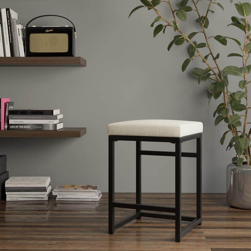 24" Industrial Open Back Counter Stool with Tan Cushion
