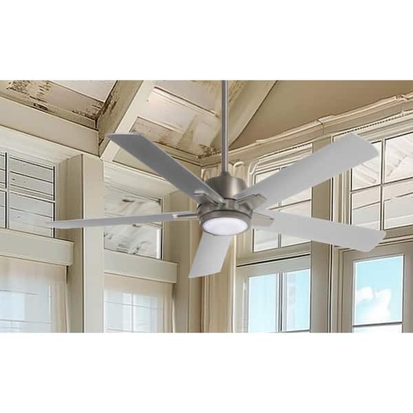 Stout 54 in. LED Indoor Brushed Nickel Ceiling Fan with Light and Remote Control