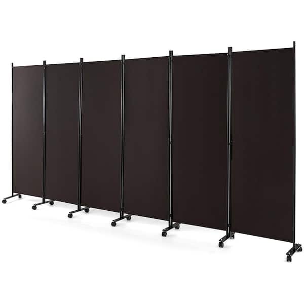 Costway 6-Panel Folding Room Divider 6 ft. Rolling Privacy Screen with Lockable Wheels Brown