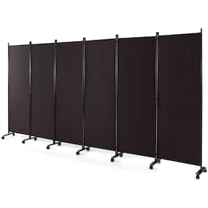6-Panel Folding Room Divider 6 ft. Rolling Privacy Screen with Lockable Wheels Brown