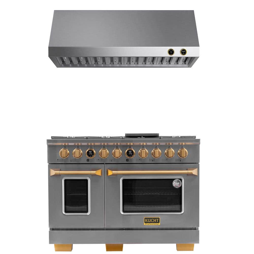 "48"" 6.7 cu. ft. 8-Burner Double Oven Dual Fuel Range Propane Gas in Stainless Steel & Gold Plus Under Cabinet Range Hood" price history on PriceWatchPro