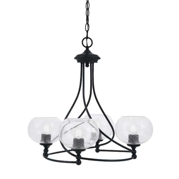 Unbranded Royale 4-Light Matte Black Chandelier, Round Chandelier with 7 in. Clear Bubble Glass Shades, No bulbs included