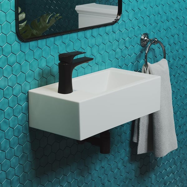 Swiss Madison Voltaire 19.5 in. x 10 in. Rectangular Ceramic Wall Hung Vessel Sink with Right Side Faucet Mount in White Swiss Madison Voltaire 19.5 in. x 10 in. Rectangular Ceramic Wall Hung Vessel Sink with Right Side Faucet Mount in White