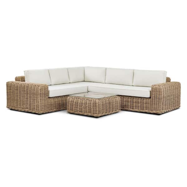 Puglia 100 in. Rounded Arm 2-piece Fabric Corner Sectional Sofa in. Sand with Coffee Table