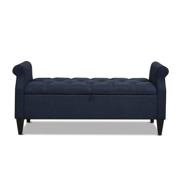Jennifer Taylor Jacqueline Storage Bench, Pacific Blue Stain Resistant High Performance Polyester 25 in. H x 57.5 in. W x 20 in. D