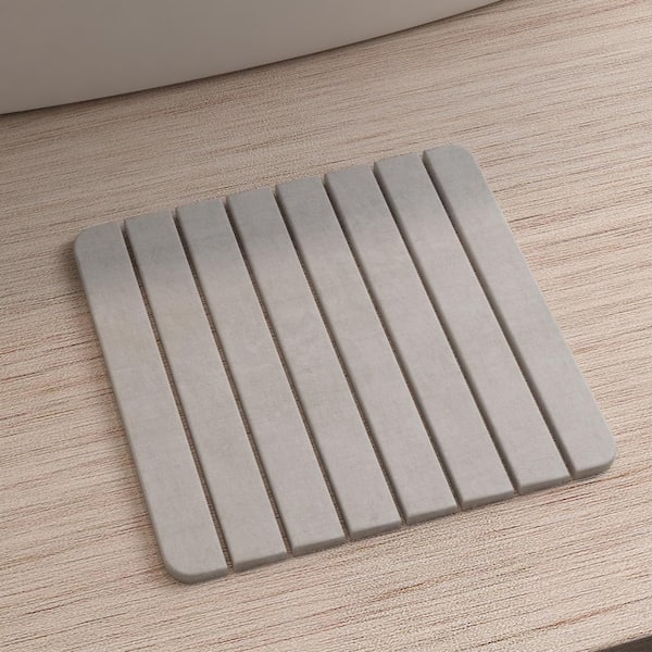 16 in. x 12 in. Quick Dry Small Slatted Gray Rectangle Diatomite Bathmat
