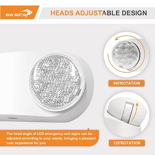 RUN BISON White 2-Head Integrated LED Emergency Light with 3.6