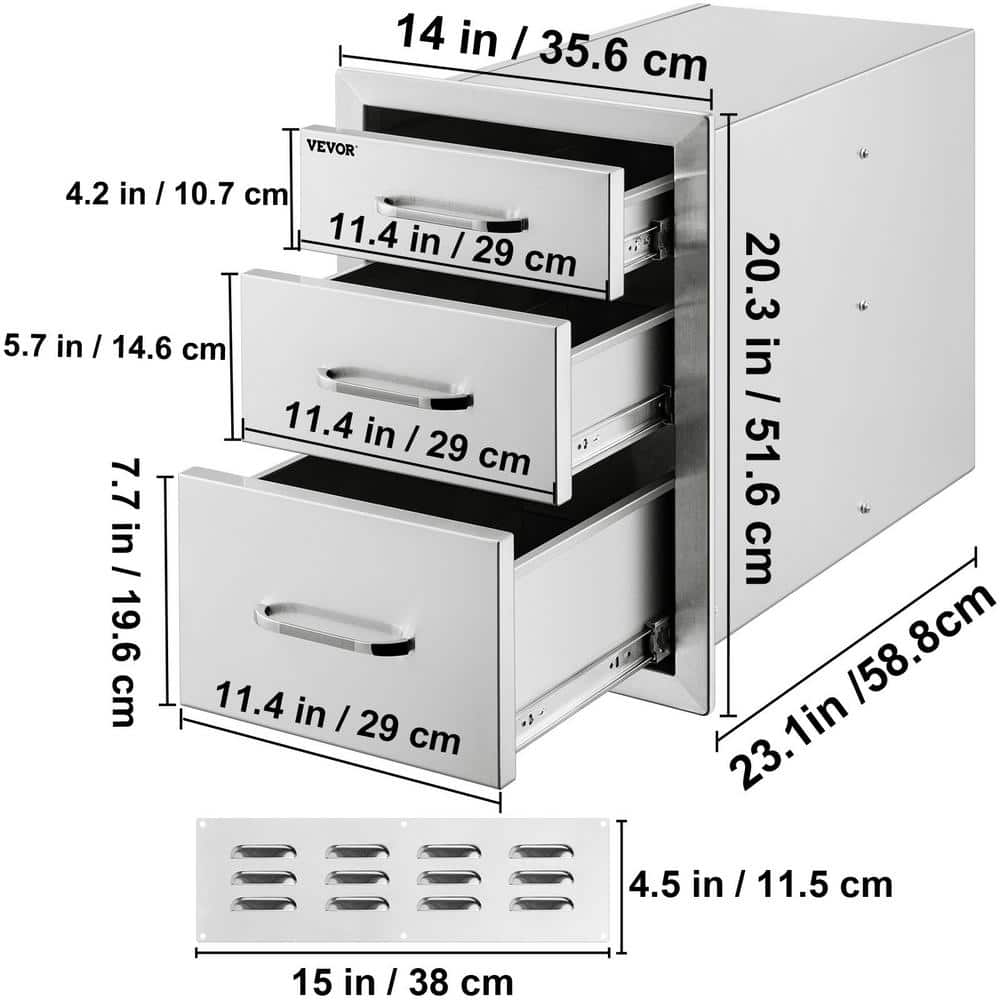 Stainless Steel Triple Drawer Outdoor Kitchen Storage Unit