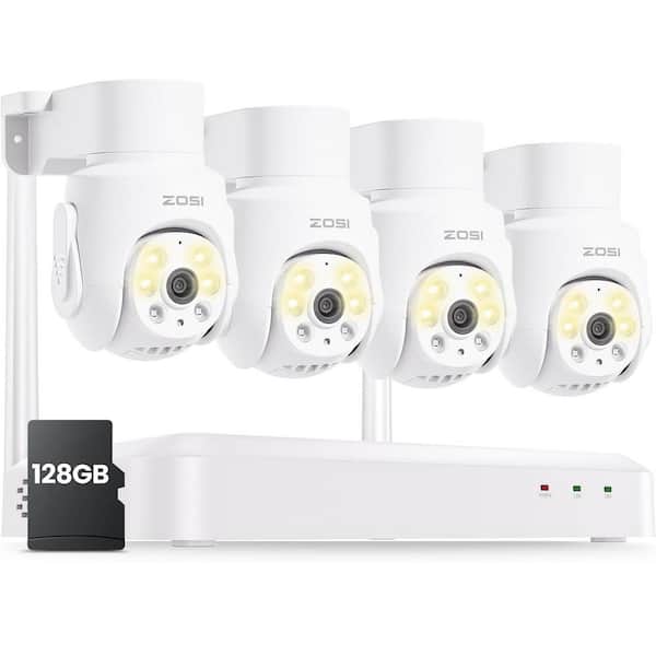 Wi-Fi 6 5MP Security Camera System with 4 Plug-in 360° PTZ Outdoor Spotlight Security Cameras and 128GB Memory Card
