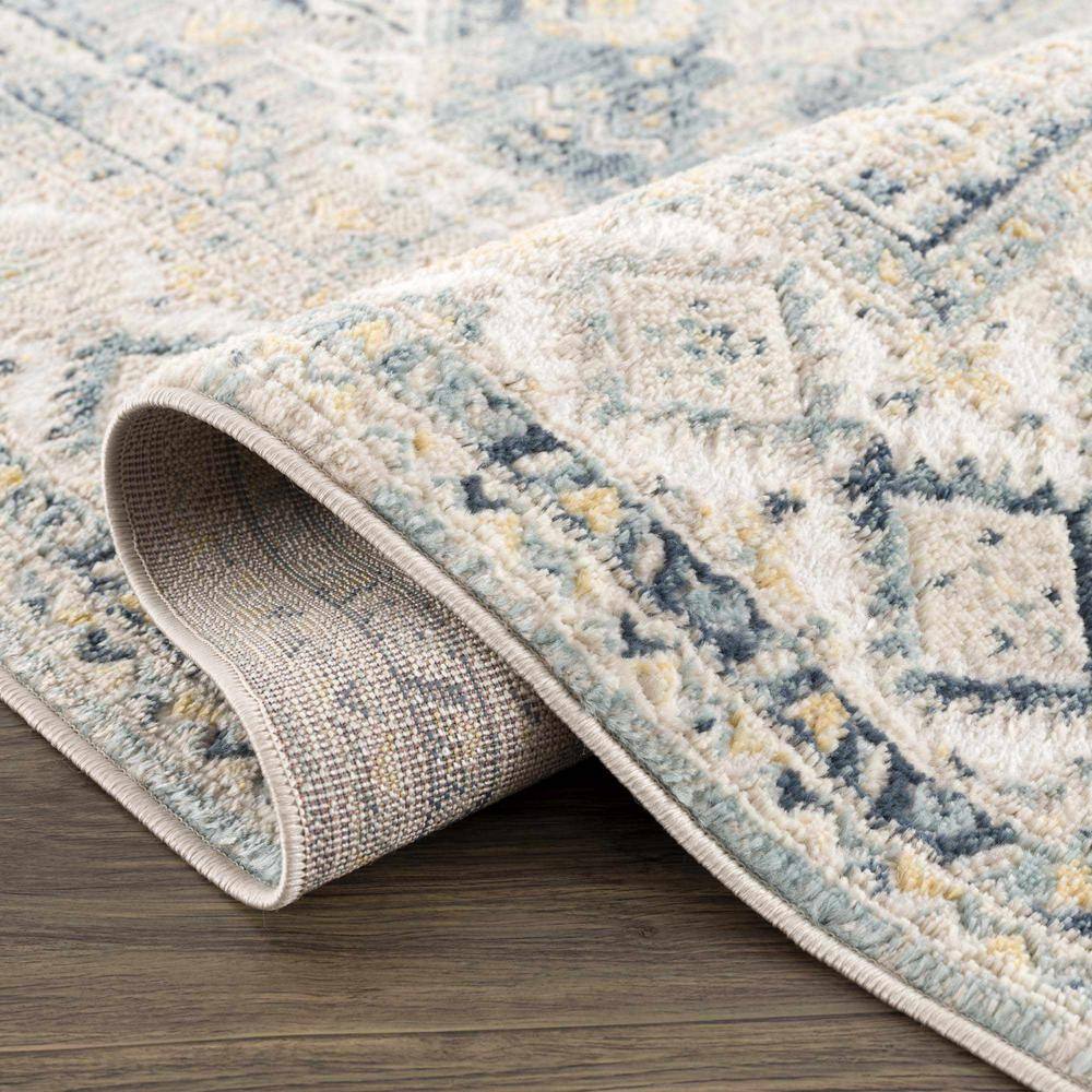 Brend Blue and Beige Medallion Polypropylene Area Rug