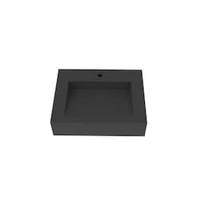 Pyramid 24 in. Wall Mount Solid Surface Single Basin Rectangular Bathroom Non Vessel Sink in Matte Black