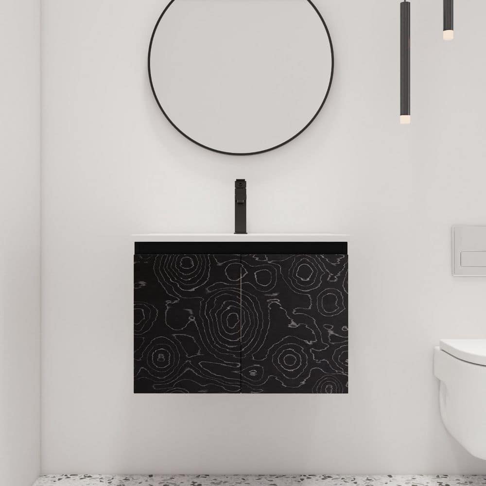 24 in. W x 18.3 in. D x 17.3 in. H Wall Mounted Bath Vanity in Black with W