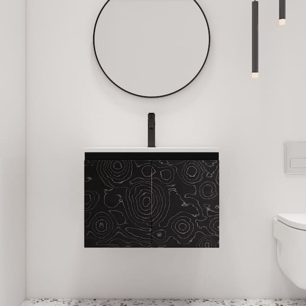 24 in. W x 18.3 in. D x 17.3 in. H Wall Mounted Bath Vanity in Black with White Ceramic Vanity Top