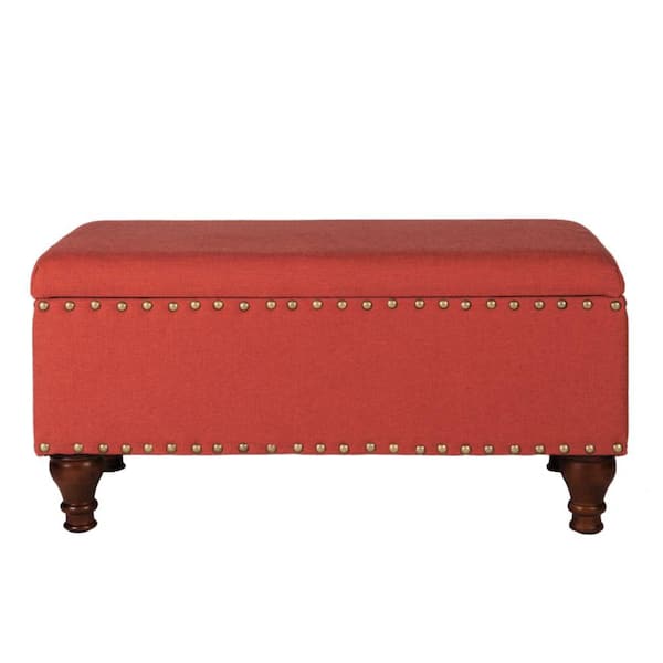 Benjara 35.5 in. Orange and Brown Backless Bedroom Bench With Nail head Trim, Large